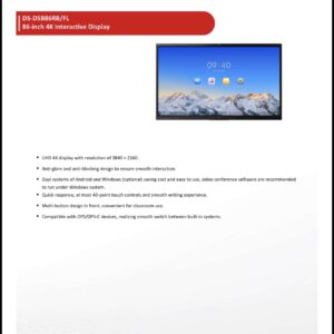 HiK DS-D5B86RB/FL 86" 4K Interactive Smart Board with Wall Bracket